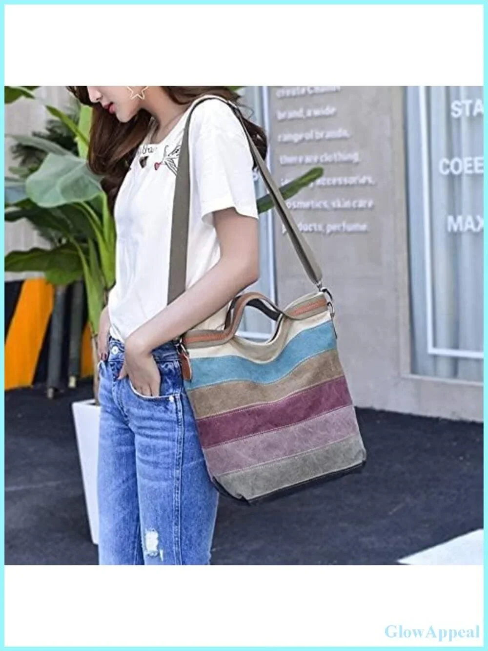 Women's Canvas Hobo Tote Crossbody Bag with Detachable Strap